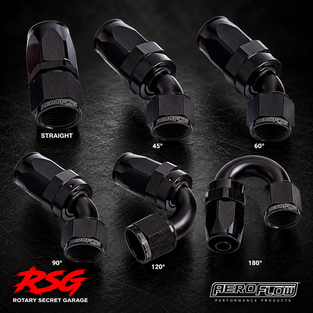 Aeroflow 100 Series -6AN black swivel AN hose end fittings